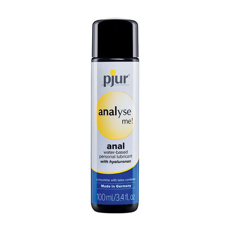 Pjur Analyse Me Comfort Anal Water Based Lubricant 100 ml packaging featuring a sleek bottle design.
