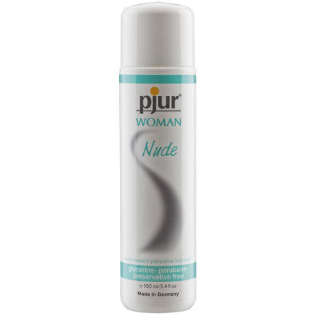Pjur Woman Nude Water based Lube 100 ml bottle showcasing its natural and preservative-free formula.