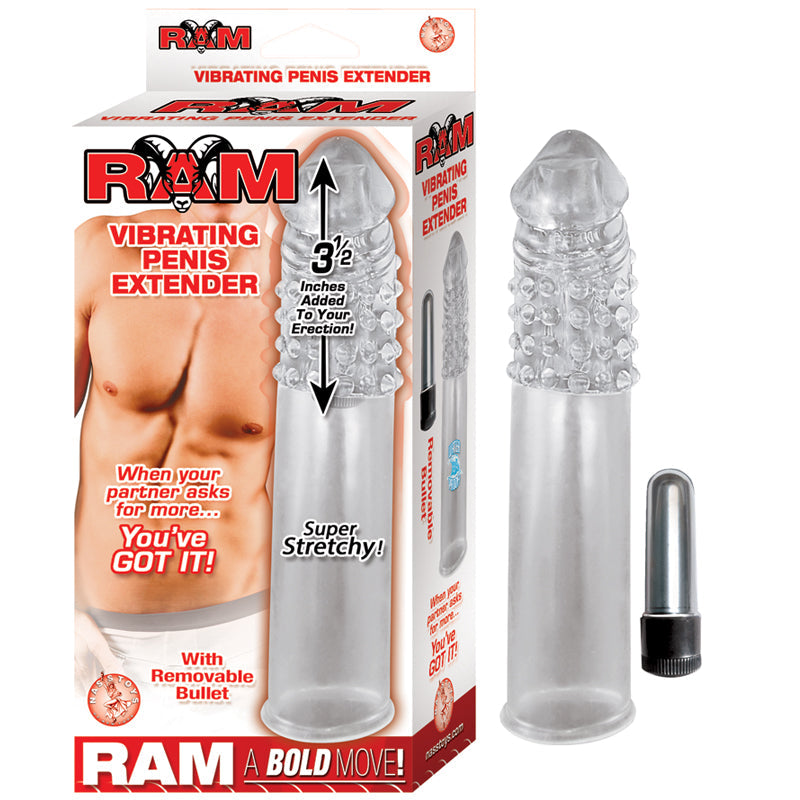 Ram 3.5 inches Vibrating Penis Extender (Clear)