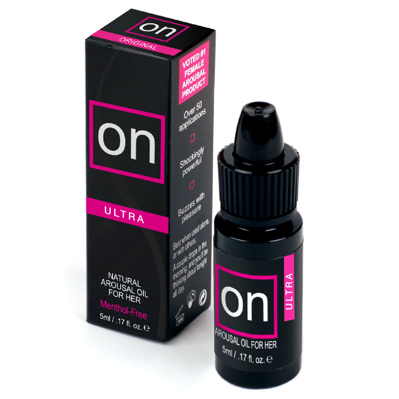 Sensuva ON Natural Arousal Oil Ultra 5 ml bottle and packaging for enhanced arousal and sensitivity.