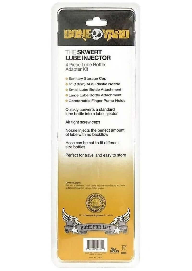 Boneyard The Skwert Silicone Douche Adaptor Kit Set packaging, featuring lube injector and adapter components.