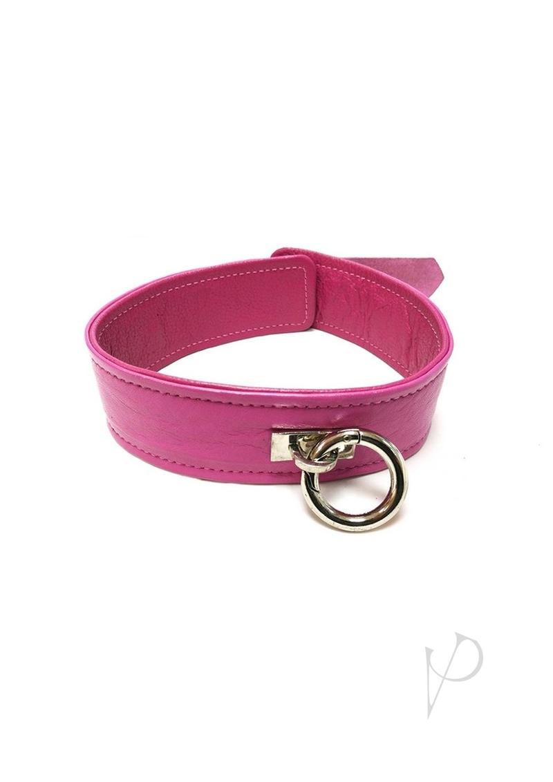 Rouge Plain Leather Adjustable Collar 1 Ring Pink showcasing a vibrant pink design, perfect for fashion and intimate wear.