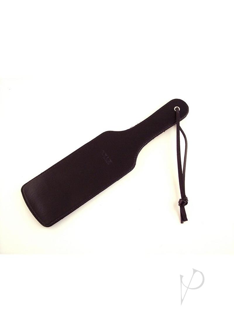 Rouge Leather Paddle with Heart Black, sleek black leather paddle for impact play with heart detail.