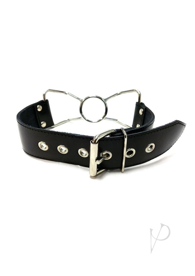 Rouge Leather Adjustable Spider Gag Black with stainless steel frame and leather straps for bondage