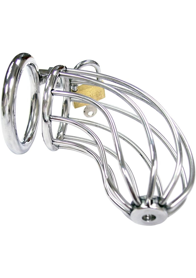 Rouge Stainless Steel Chastity Cock Cage & Padlock for exploring control and power exchange between partners.