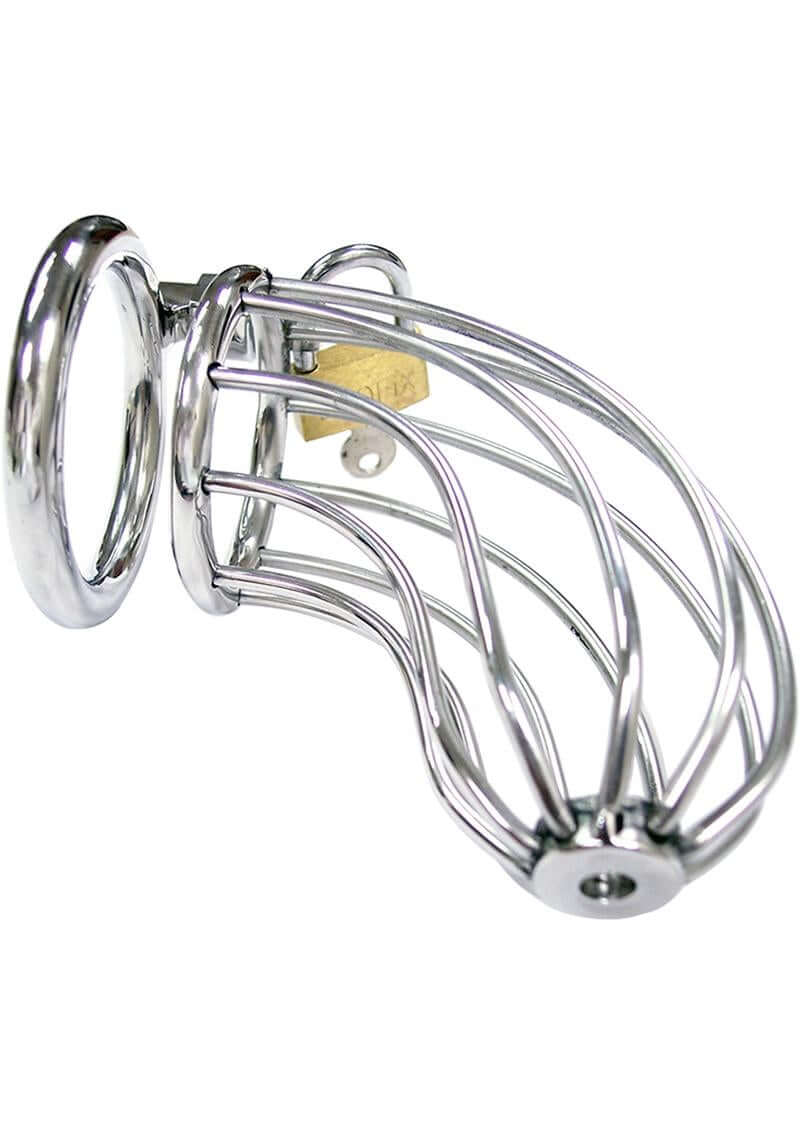 Rouge Stainless Steel Chastity Cock Cage & Padlock for exploring control and power exchange between partners.