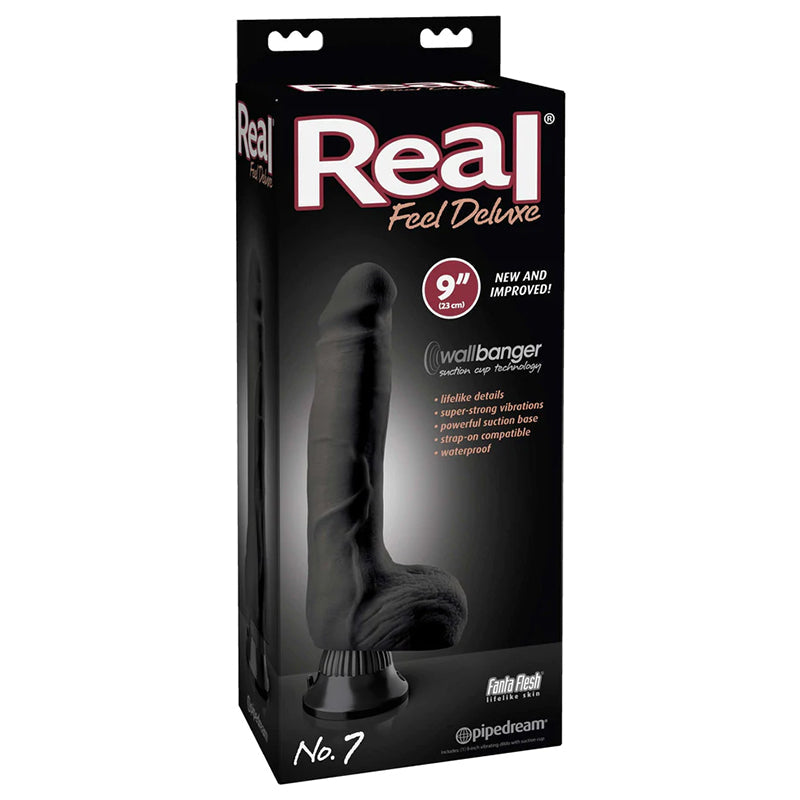 Real Feel Deluxe No. 7 Realistic 9 inches Vibrating Dildo With Balls and Suction Cup Black