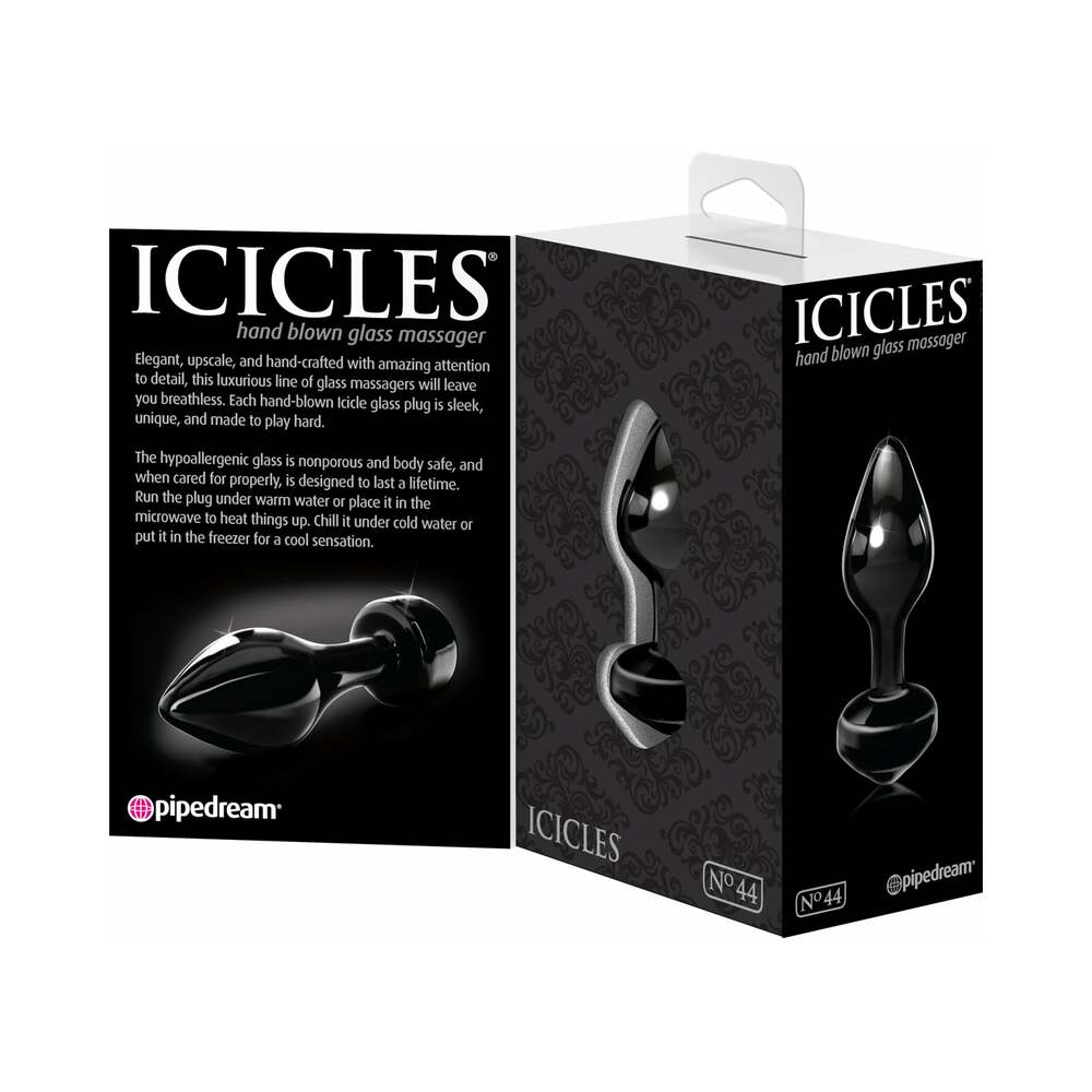 Icicles No. 44 Glass Anal Plug 3.25 inches Black