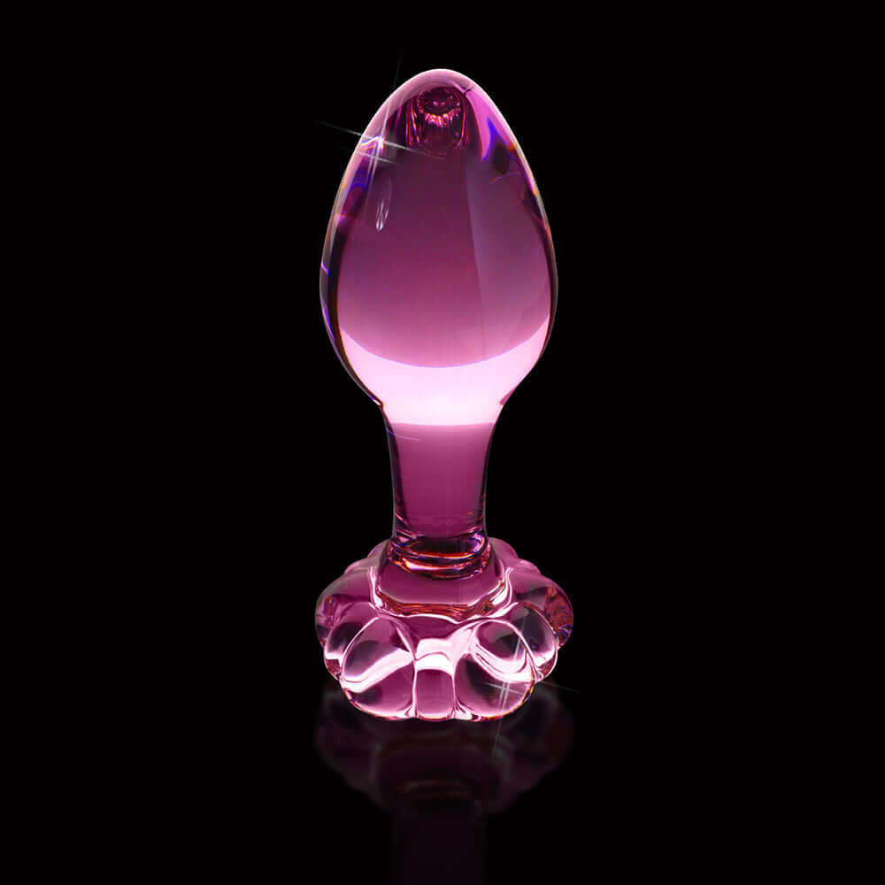Icicles No. 48 Glass 3.5 inches Anal Plug With Flower Base Pink
