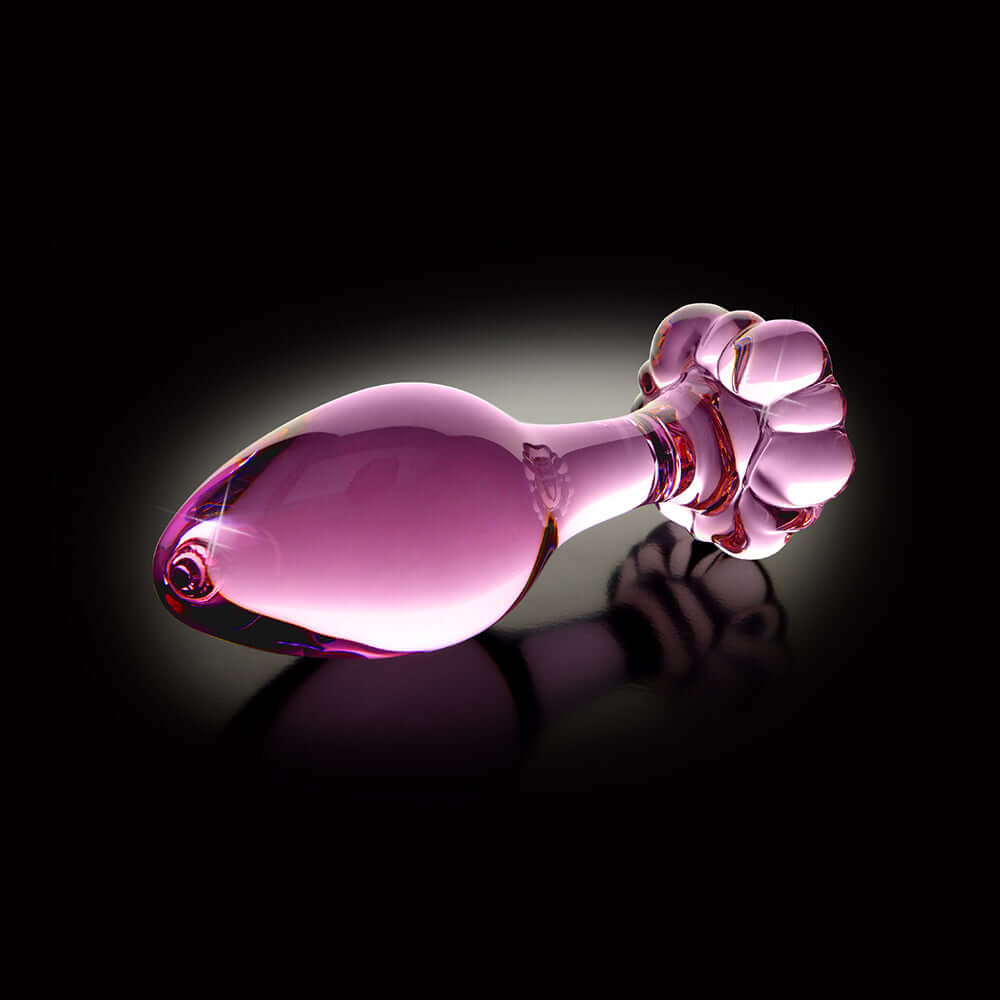 Icicles No. 48 Glass 3.5 inches Anal Plug With Flower Base Pink