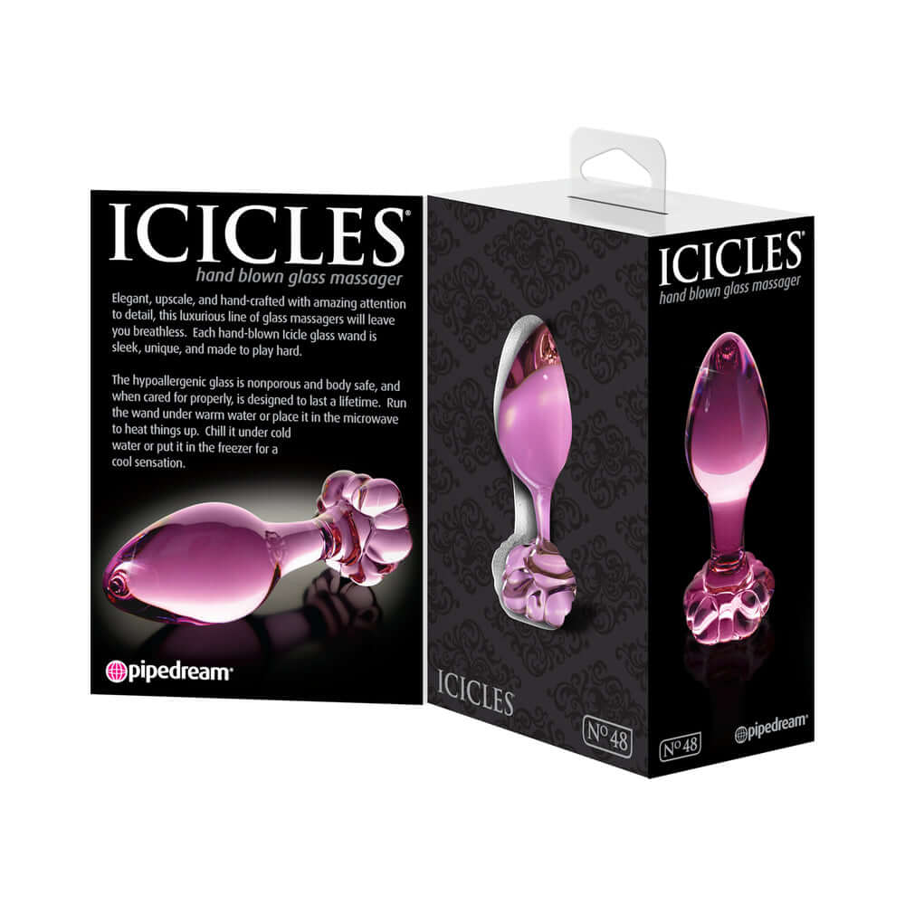 Icicles No. 48 Glass 3.5 inches Anal Plug With Flower Base Pink