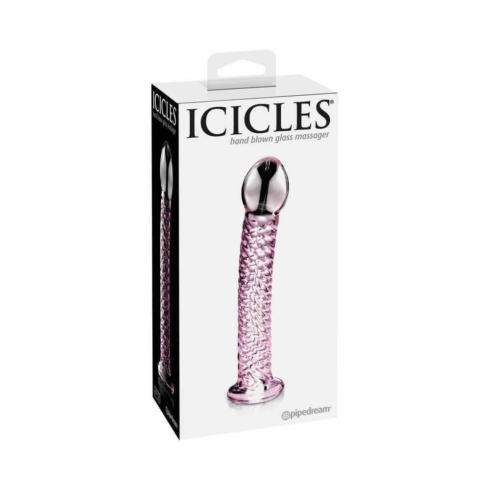 Icicles No. 53 Curved Textured 7 inches Glass Dildo Pink