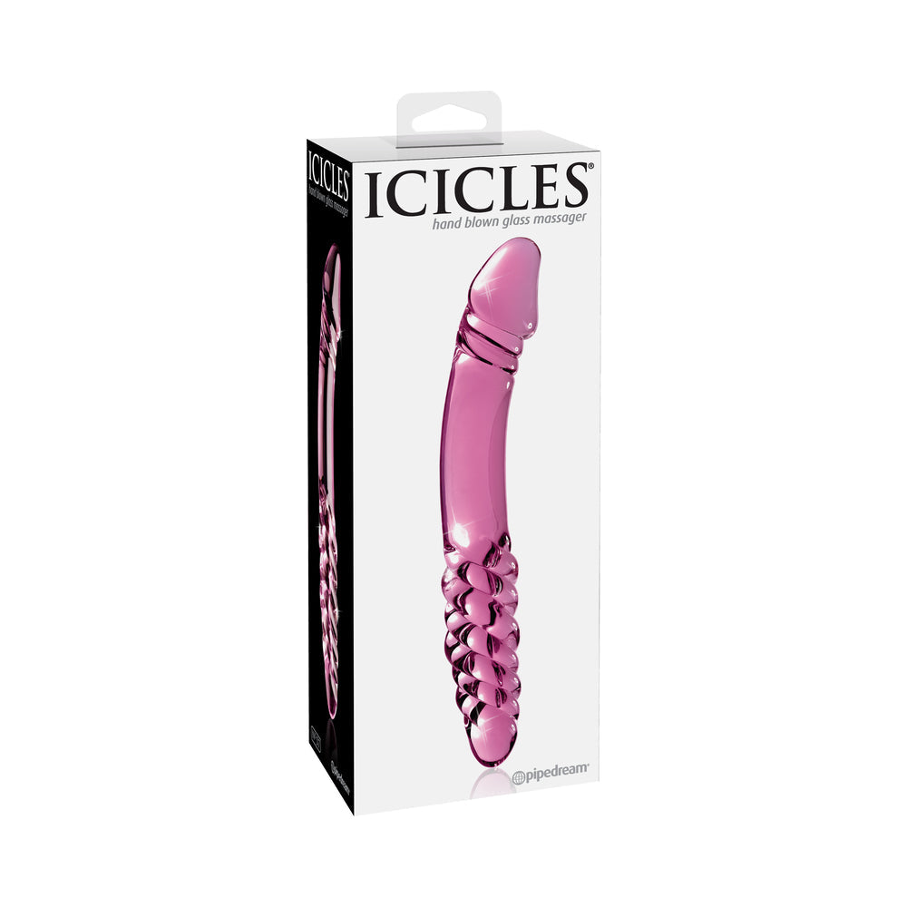 Icicles No. 57 Curved Textured 9 inches Dual-Ended Glass Dildo Pink