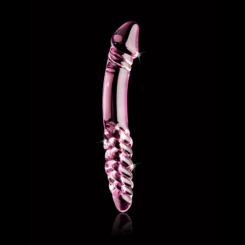 Icicles No. 57 Curved Textured 9 inches Dual-Ended Glass Dildo Pink