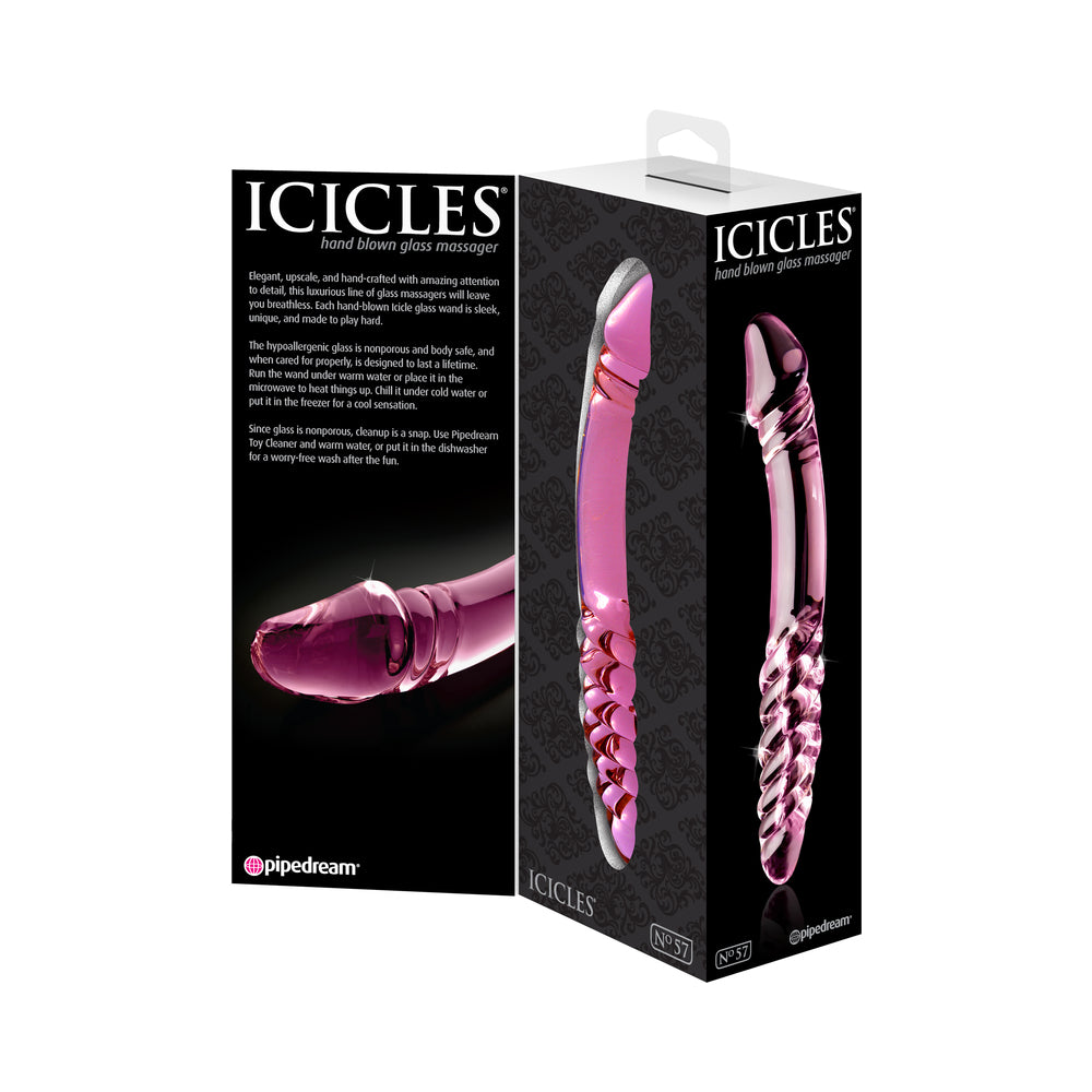 Icicles No. 57 Curved Textured 9 inches Dual-Ended Glass Dildo Pink