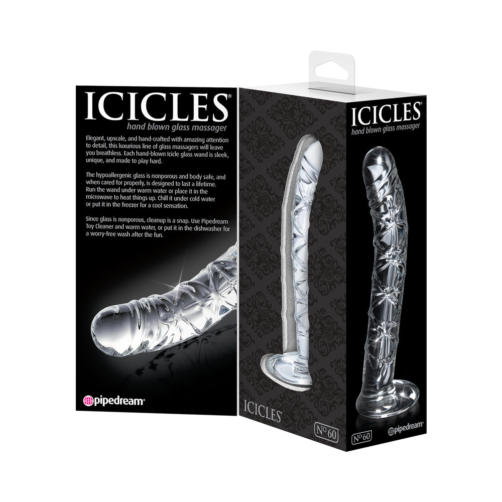 Icicles No. 60 Curved Ribbed 6.5 inches Glass Dildo Clear