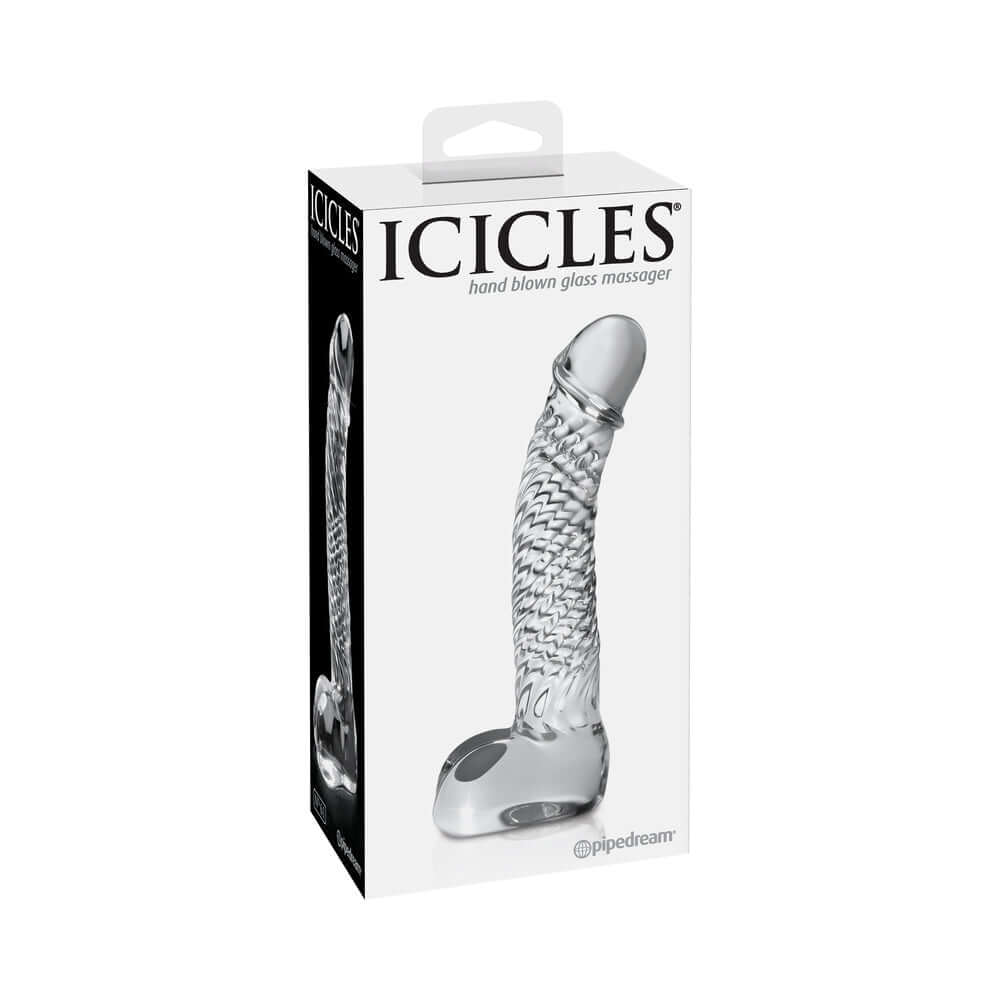 Icicles No. 61 Curved Textured 6.5 inches Glass Dildo Clear