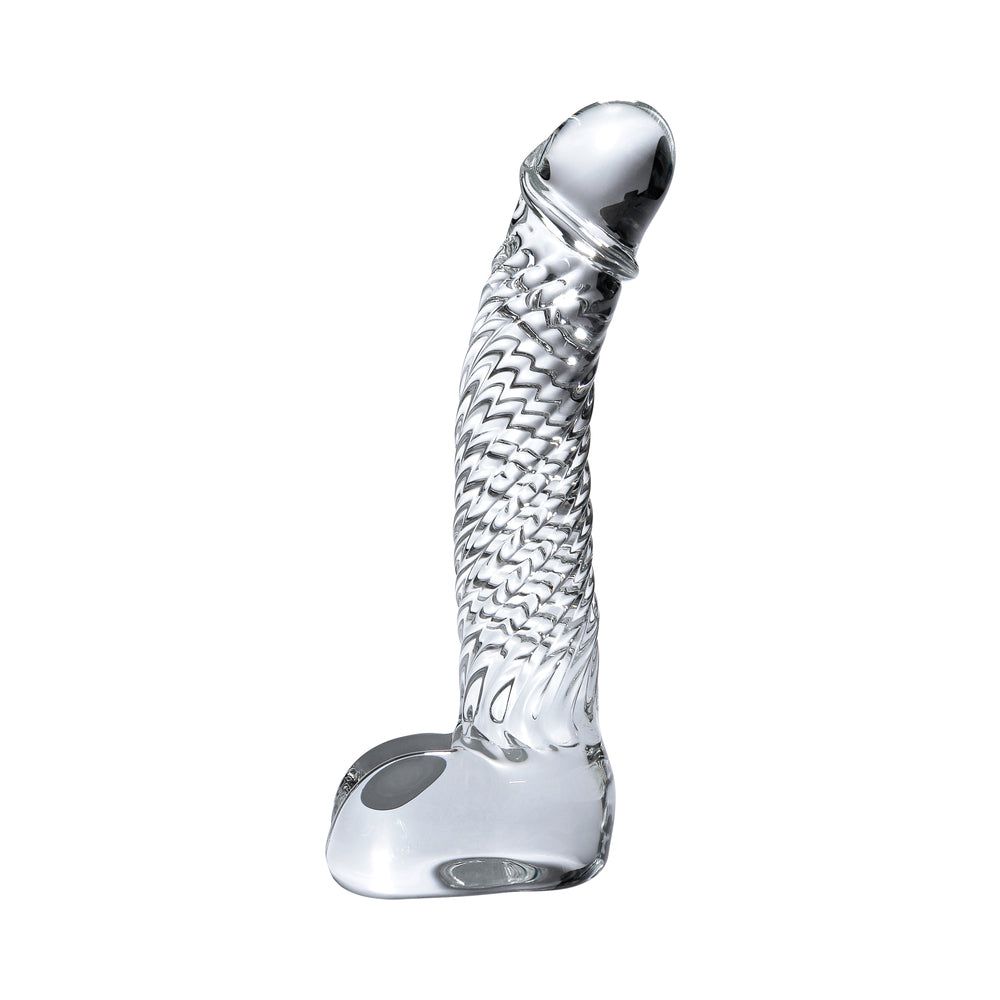 Icicles No. 61 Curved Textured 6.5 inches Glass Dildo Clear