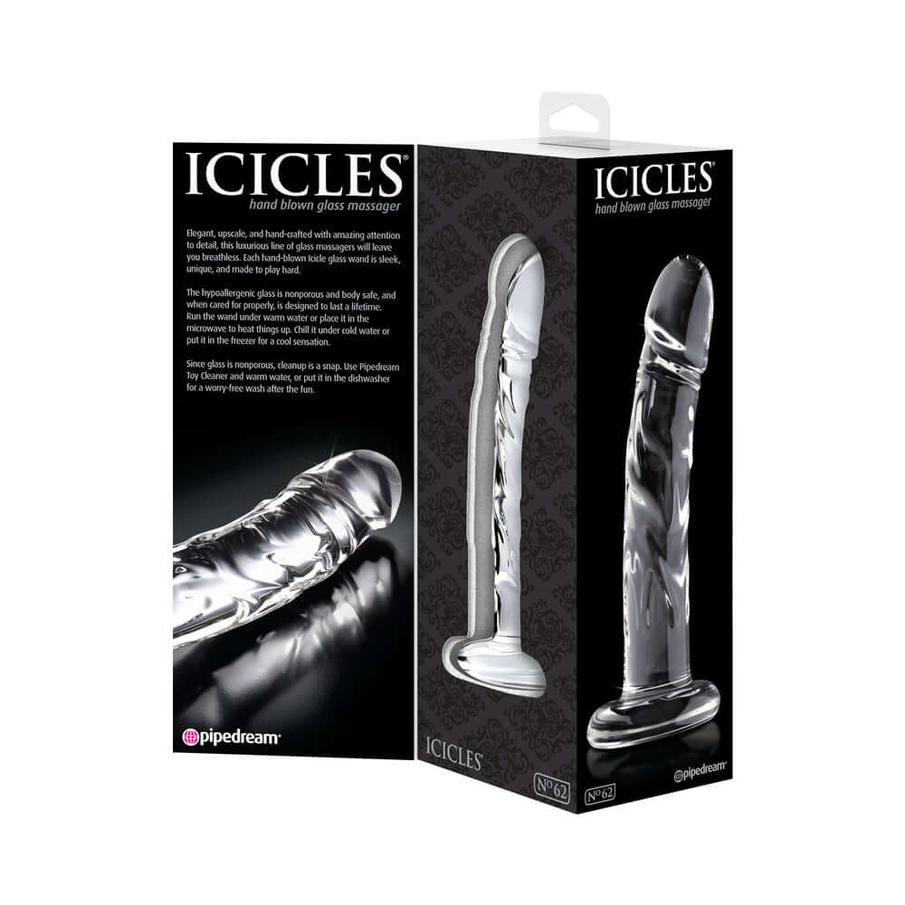 Icicles No. 62 Curved Realistic 6.5 inches Glass Dildo Clear