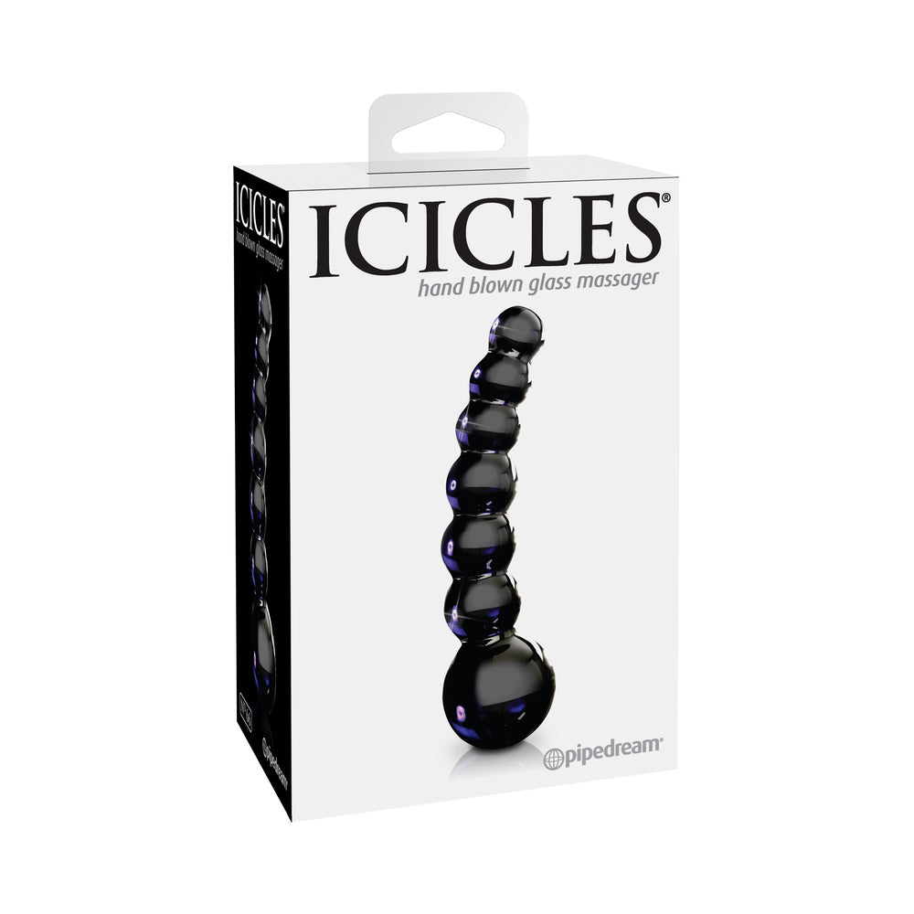 Icicles No. 66 Curved Beaded 4.75 inches Glass Dildo Black