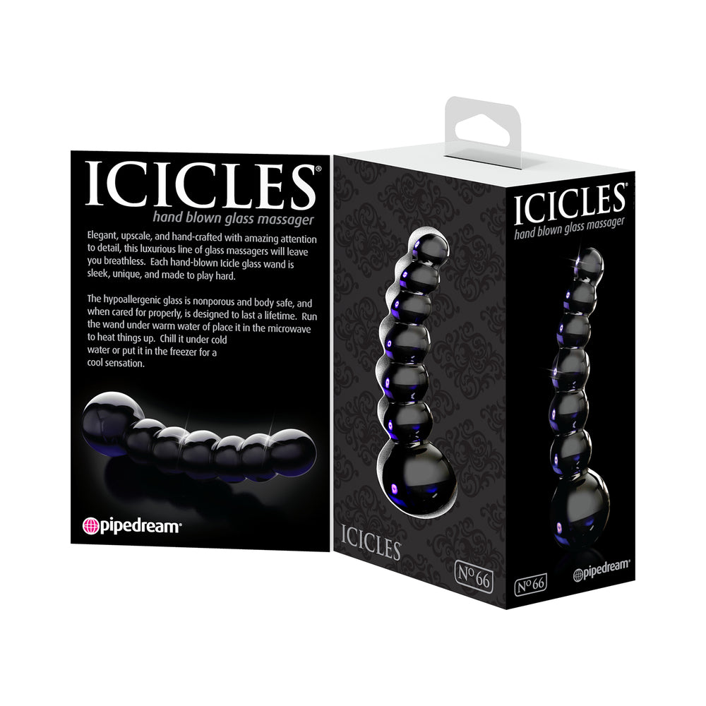 Icicles No. 66 Curved Beaded 4.75 inches Glass Dildo Black