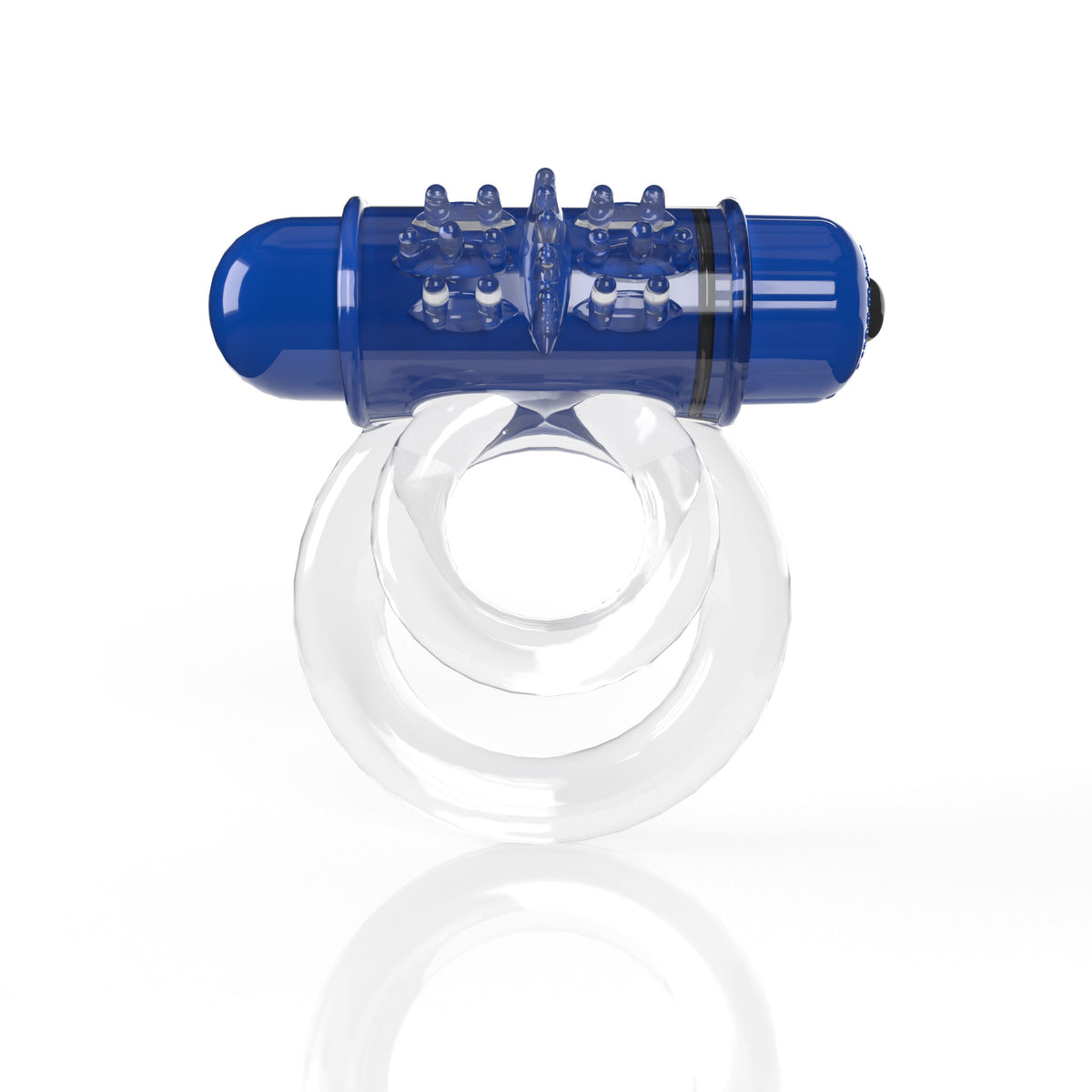 Screaming O 4B Double O 6 Blueberry Vibrating Cock Ring with double ring design and removable bullet for pleasure.