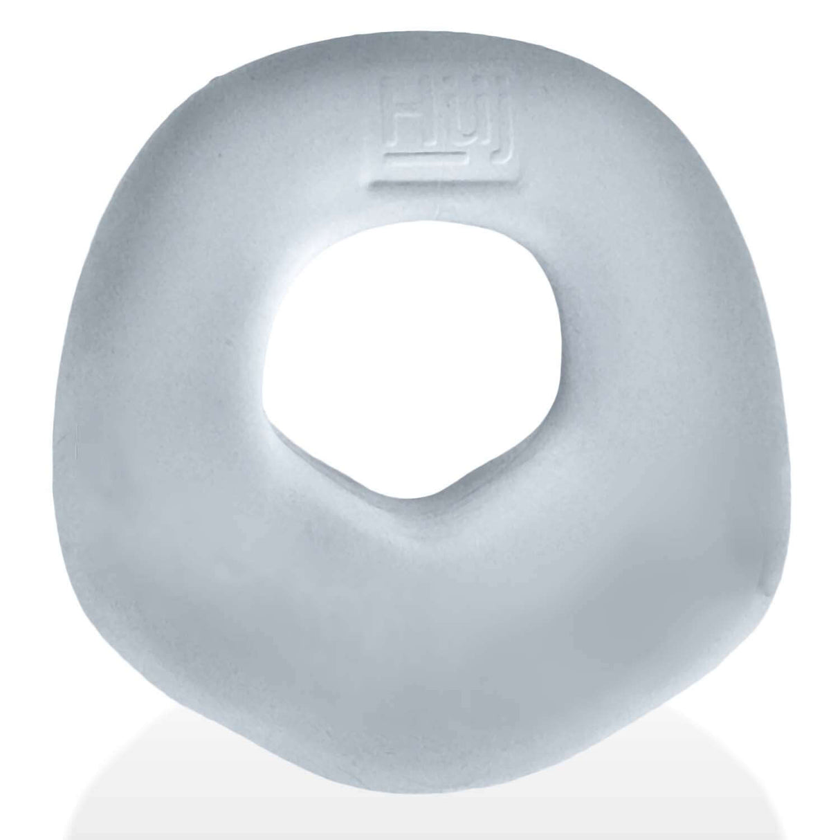 Oxballs Fit Bulge Hung-Style Cockring Clear Steam showing comfortable ergonomic design for snug wear.