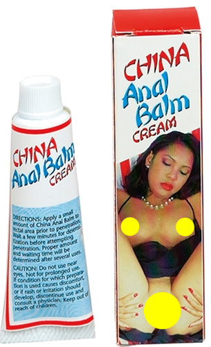 Nasstoys China Anal Balm Cream 0.5 Oz tube and packaging for desensitizing anal play comfort.