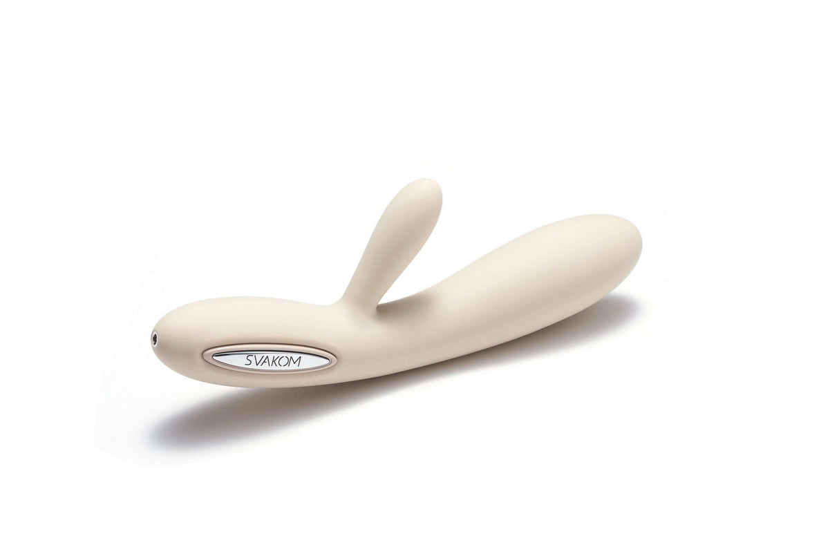 Svakom Lester Rechargeable Warming Rabbit Vibrator Khaki elegant design for customizable stimulation and pleasure.