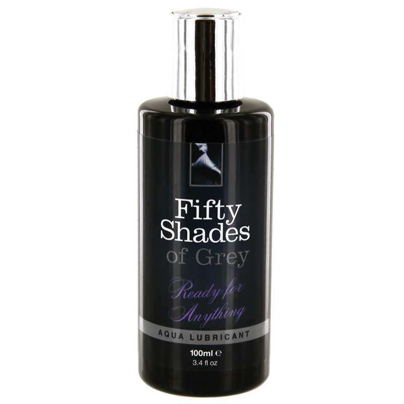 Fifty Shades of Grey Ready for Anything Aqua Lubricant 3.4 Oz bottle on display.