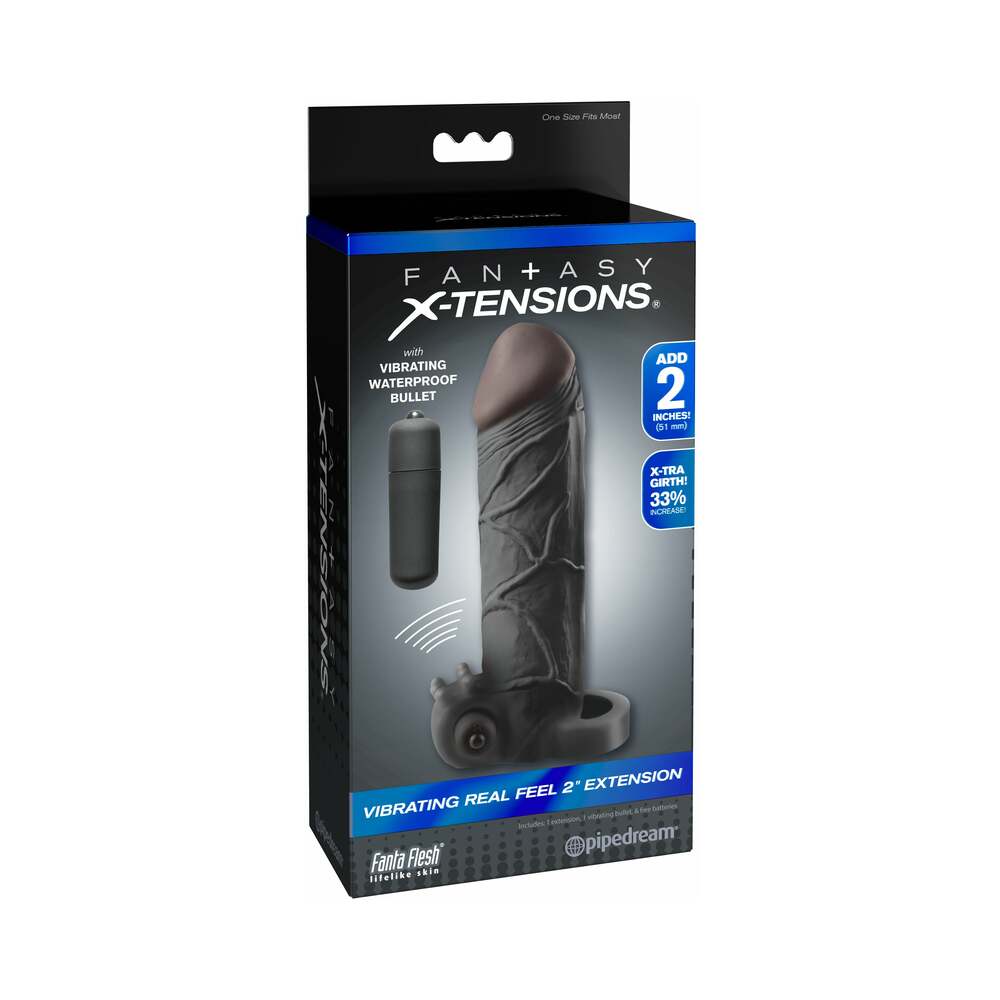 Fantasy X-tensions Vibrating Real Feel 2 inches Extension With Ball Strap Black
