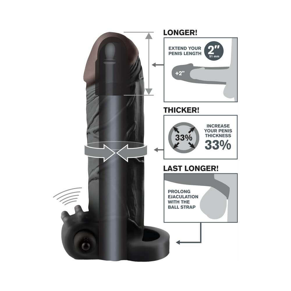 Fantasy X-tensions Vibrating Real Feel 2 inches Extension With Ball Strap Black