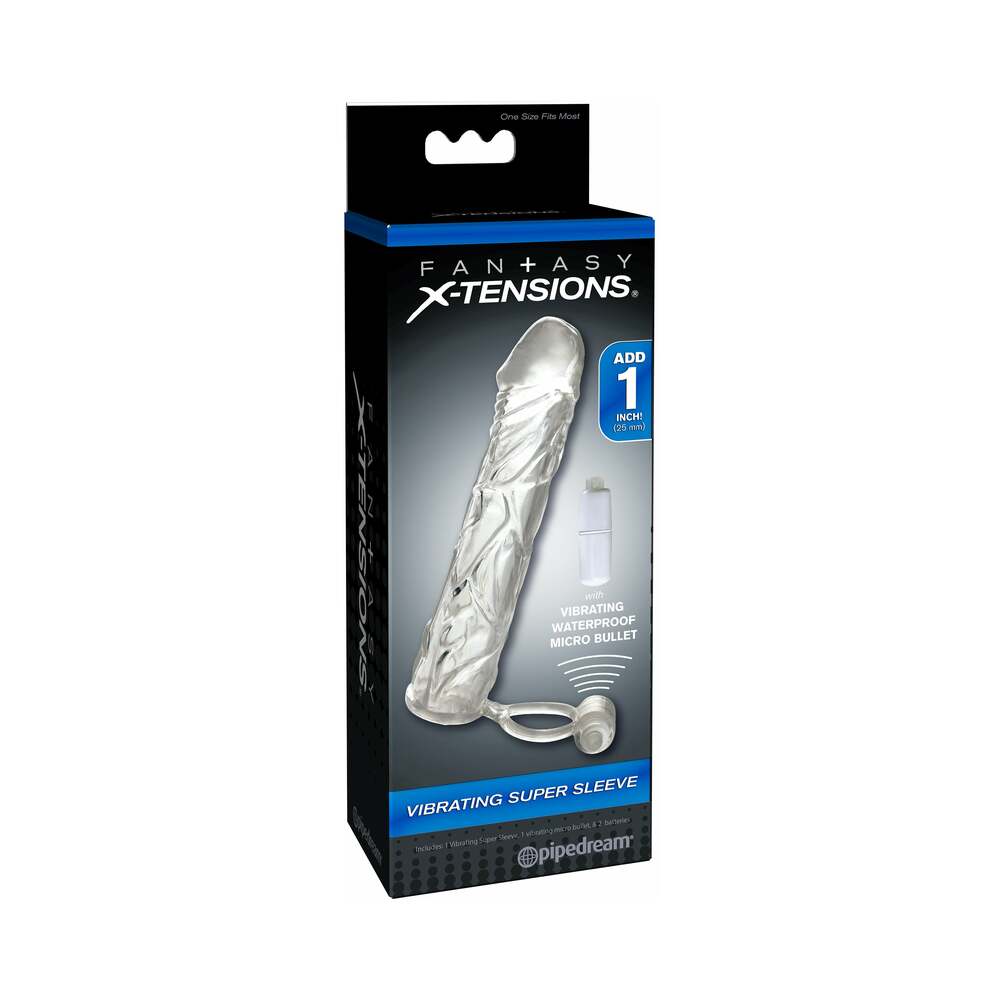 Fantasy X-tensions Vibrating Super Sleeve 1 inches Extension With Ball Strap Clear
