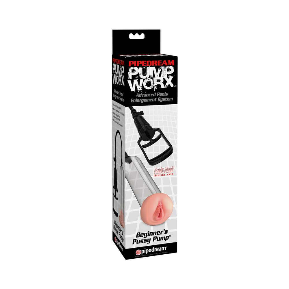 Pump Worx Beginners Pussy Pump Beige packaging and product design showcasing its multifunctional features.