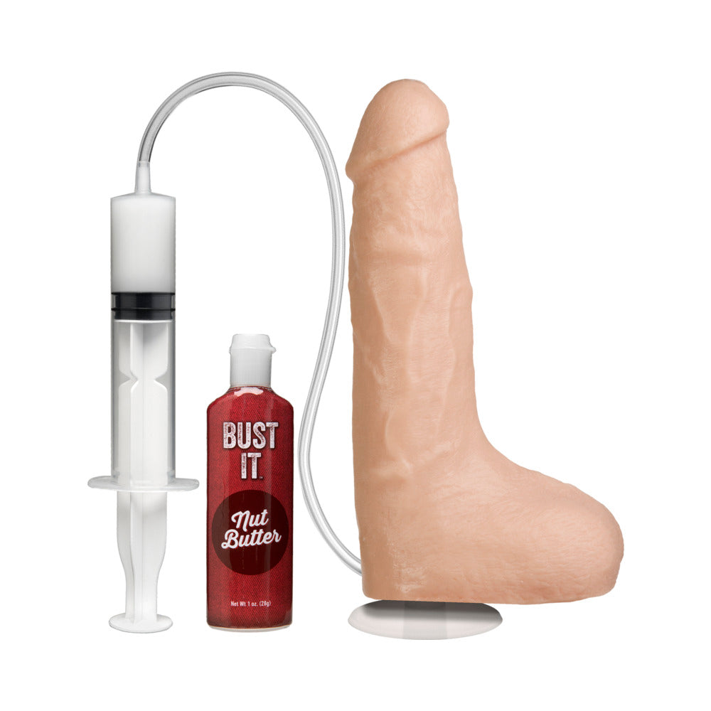 Bust It Squirting Dildo Realistic Cock White w/1oz Nut Butter