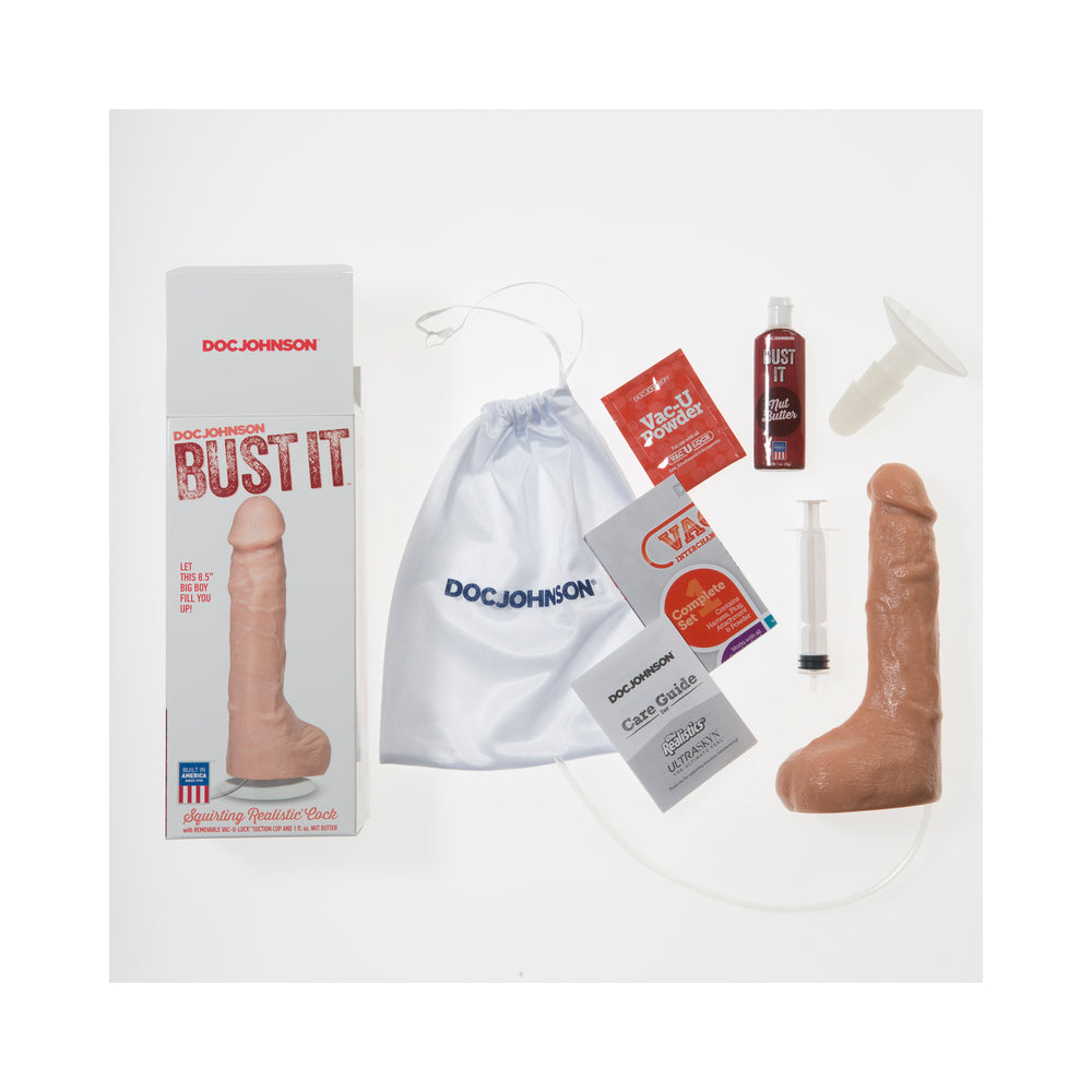 Bust It Squirting Dildo Realistic Cock White w/1oz Nut Butter