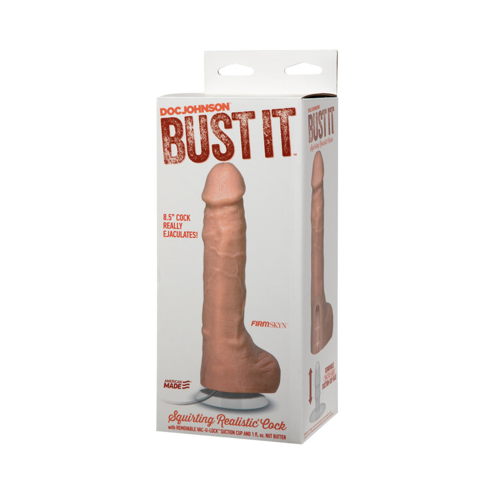 Bust It Squirting Dildo Realistic Cock White w/1oz Nut Butter