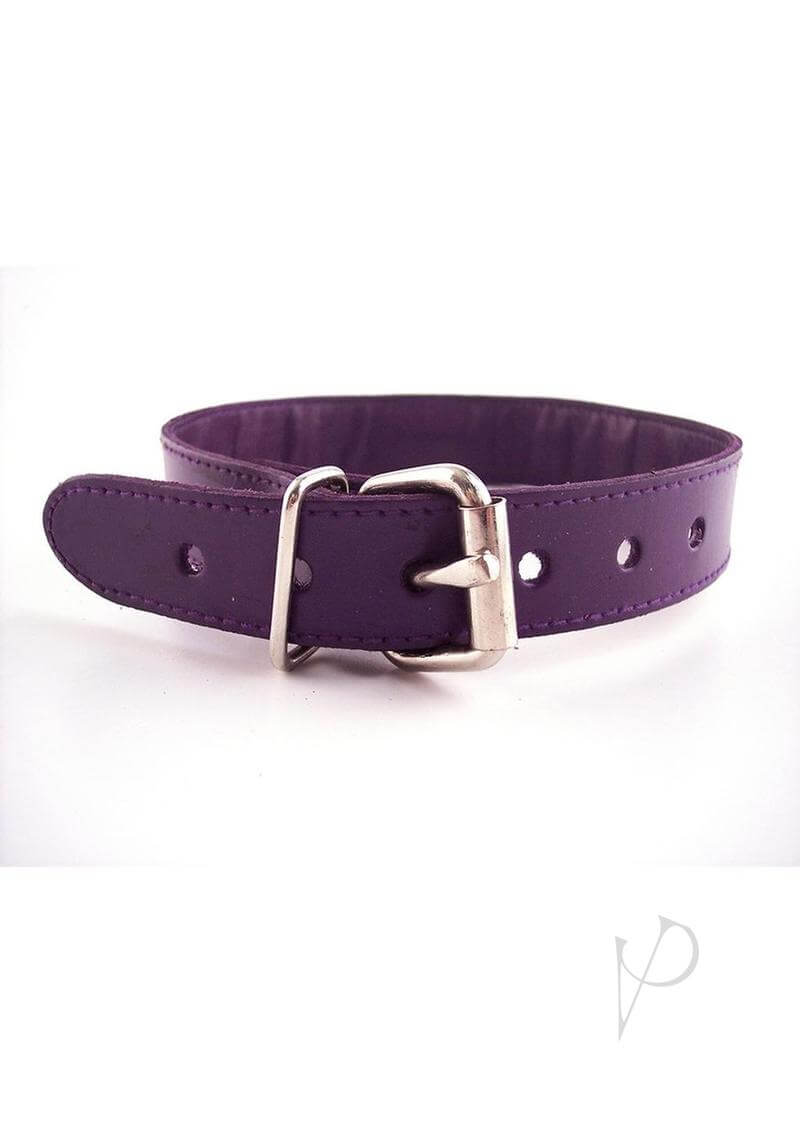 Rouge O Ring Studded Adjustable Leather Collar Purple with silver buckle and holes for size adjustment