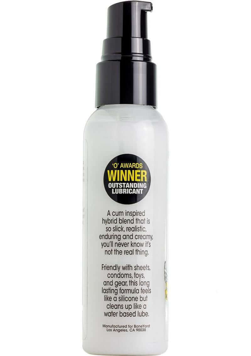 Boneyard Snake Oil Cum Lube Hybrid Blend Lubricant 2 Oz bottle showcasing its award-winning formula and pump dispenser.