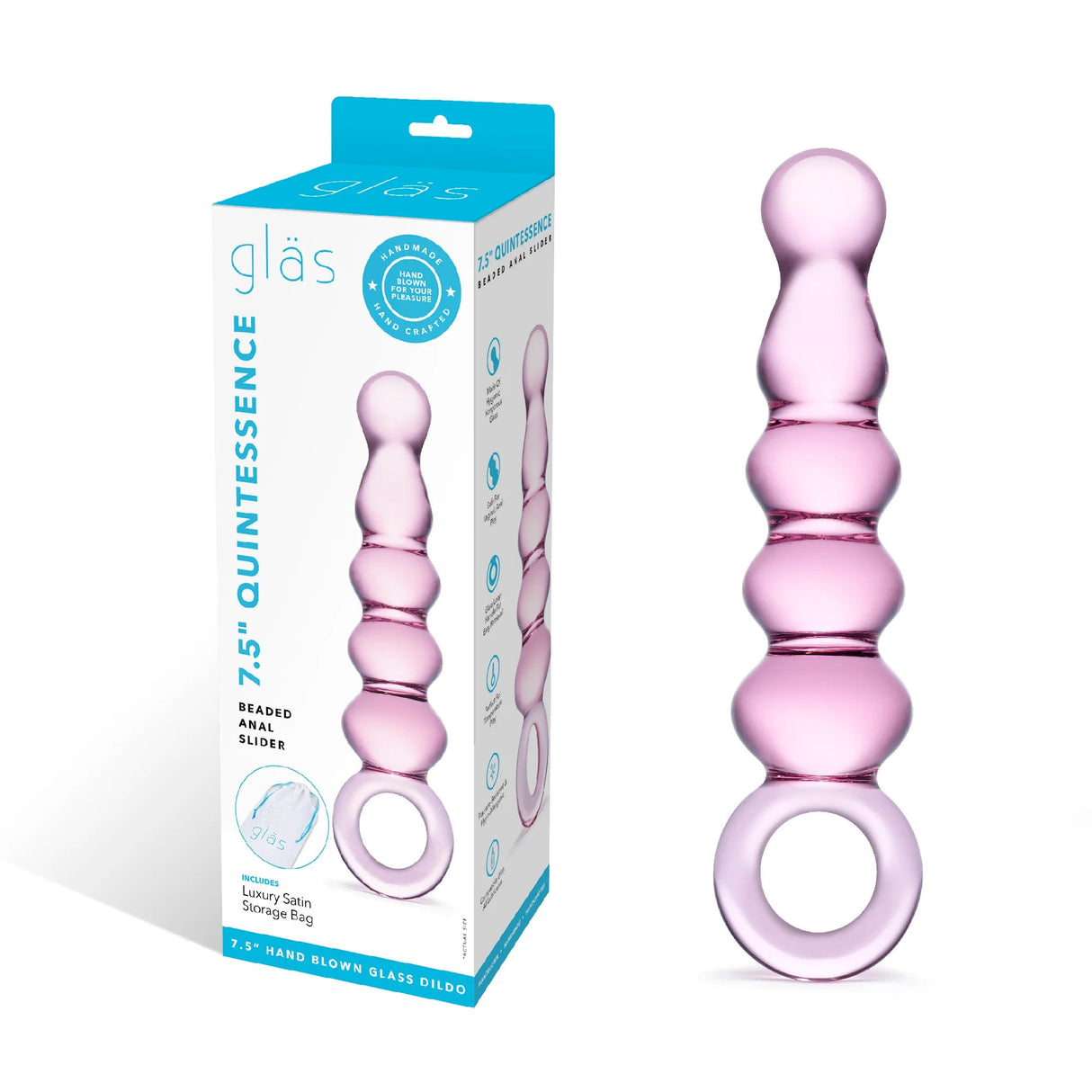 Glas 7.5 inches Quintessence Beaded Anal Slider Glass Dildo with Ring Handle
