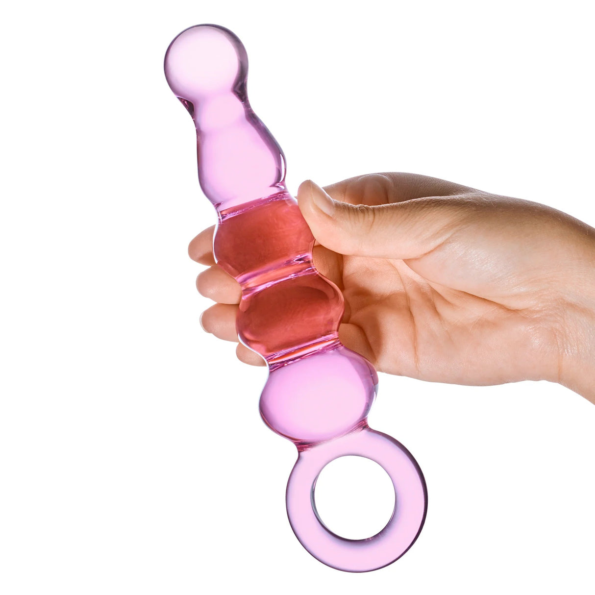 Glas 7.5 inches Quintessence Beaded Anal Slider Glass Dildo with Ring Handle