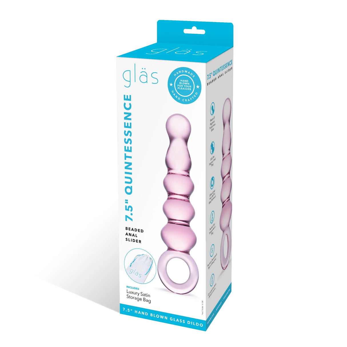 Glas 7.5 inches Quintessence Beaded Anal Slider Glass Dildo with Ring Handle