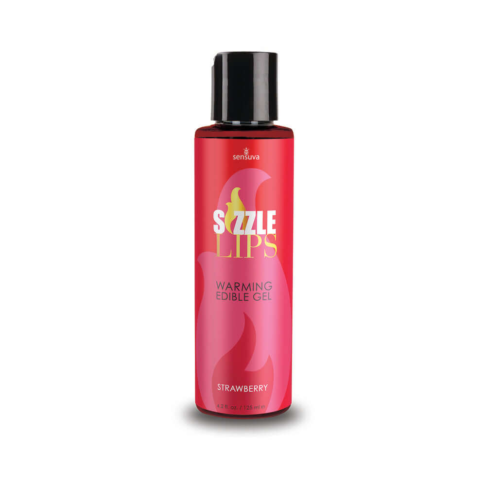 Sensuva Sizzle Lips Warming Edible Gel Strawberry 4.2 Oz bottle for enhancing intimate moments.