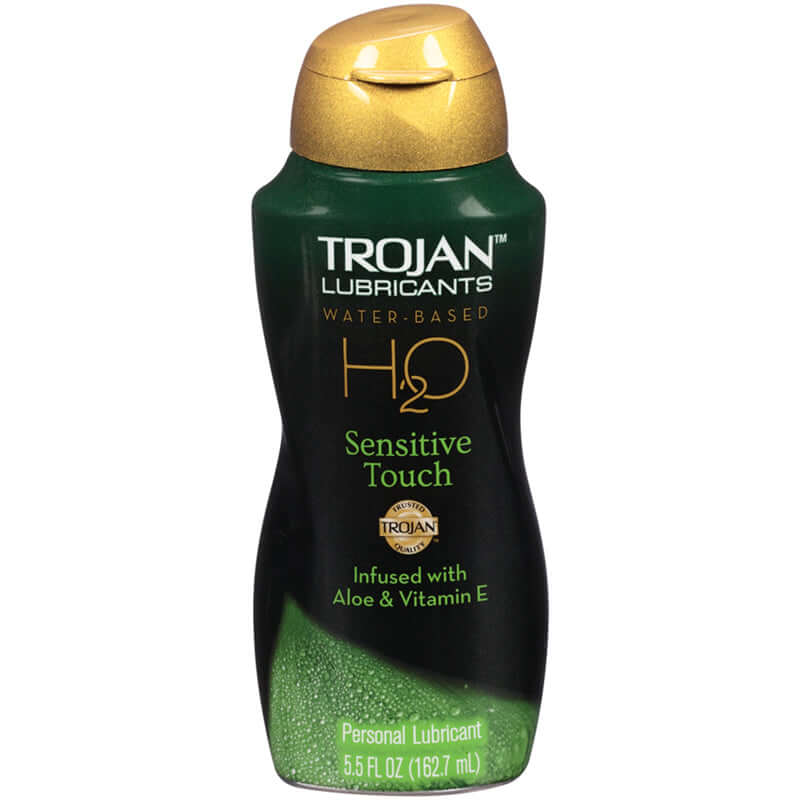 Trojan Lubricants H2O Sensitive Touch 5.5 Oz personal lubricant bottle with aloe and vitamin E.