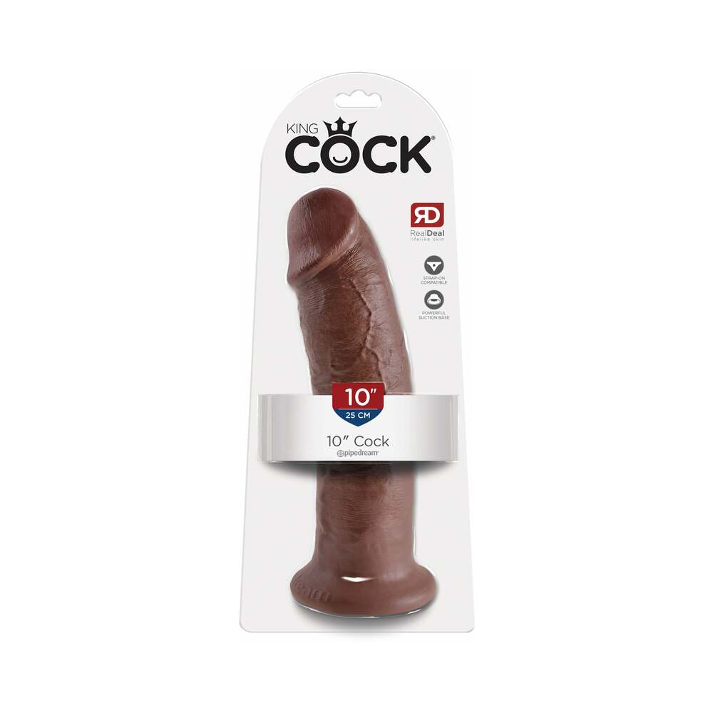 King Cock 10 inches Cock Realistic Dildo With Suction Cup Brown