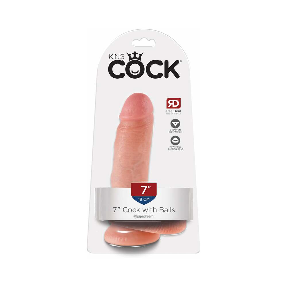 King Cock 7 inches Cock With Balls Realistic Suction Cup Dildo Beige
