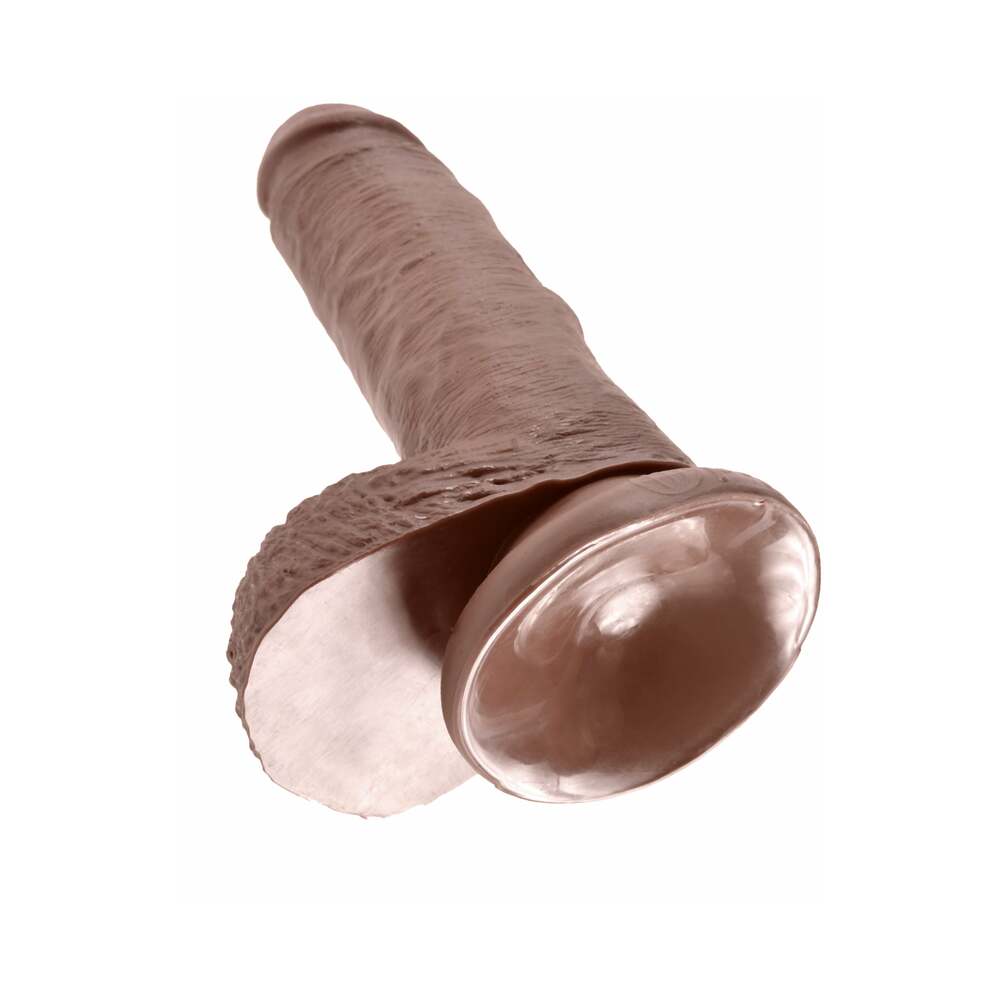 King Cock 7 inches Cock With Balls Realistic Suction Cup Dildo Brown