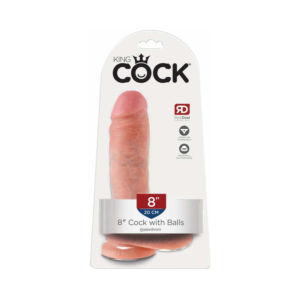 King Cock 8 inches Cock With Balls Realistic Suction Cup Dildo Beige