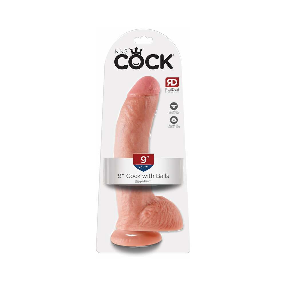 King Cock 9 inches Cock With Balls Realistic Suction Cup Dildo Beige