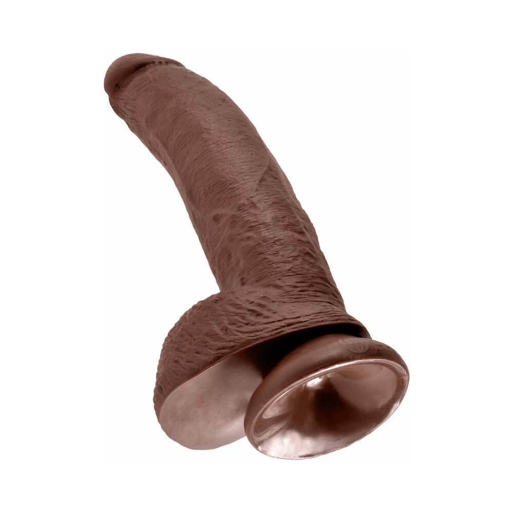 King Cock 9 inches Cock With Balls Realistic Suction Cup Dildo Brown
